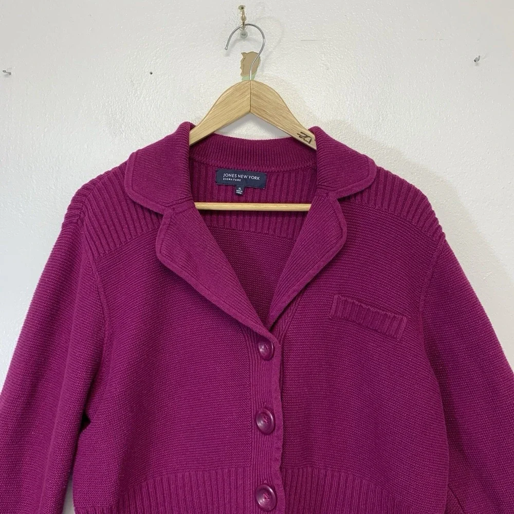Jones NY Waffle Knit Button Up Sweater Blazer Purple Woman XL‎ Business Casual